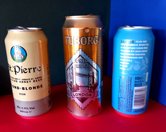 EMPTY BEER CANS TURKISH VERSION TUBORG TOWER BRIDGE LONDON, ST PIERRE & VIA ROMA