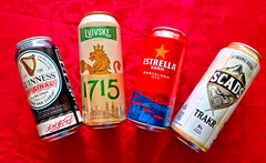 x4 EMPTY BEER CAN GUINNESS ORIGINAL, SCADS TRAKR, ESTRELLA DAMM, LVIVSKE UKRAINE