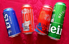 4 EMPTY BEER CAN CARLING 10 FOOTBALL CUP, ESTRELLA DAMM, EFES PILSNER, HEINEKEN
