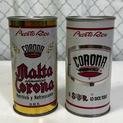 (2) CORONA Vintage Steel Beer Cans 10 oz Malta Sabor Puerto Rico