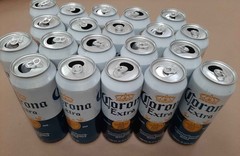 (20) Corona Extra beer cans. 24 fl. oz. Empty. USA import. Vintage 2022.