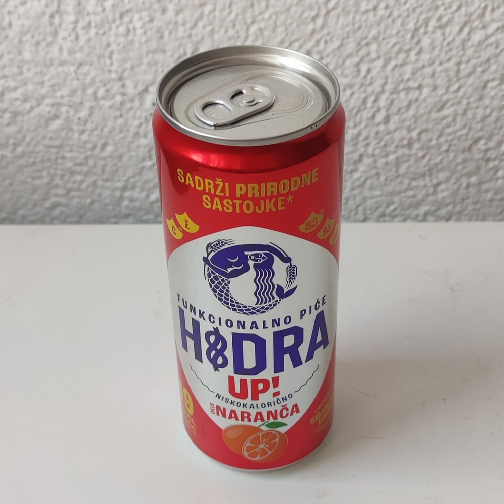 Empty 2024 Hidra UP! Orange Malt Drink can; 330 ml (Zagreb Brewery, Croatia)