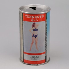 1960s TENNENT’S Trade Mark Lager Beer Can ANGELA Bikini Pinup Girl 12 oz Tab Top