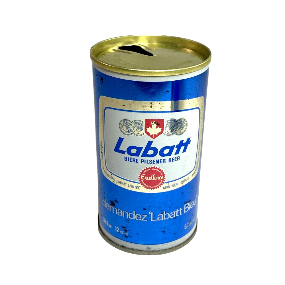 Rare LABATT No “S” Pilsner Blue Empty 12oz Beer Can – Steel Pull Tab Wide Seam
