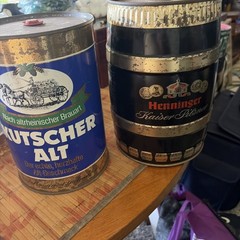 2) Vintage 1970s HENNINGER KAISER and KUTSCHER Gallon BEER CANS