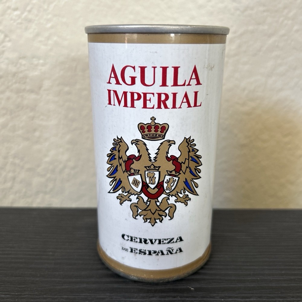 Aguila Imperial Cerveza de Espana 35 CL Steel Beer Can, Pop Top, Top Open