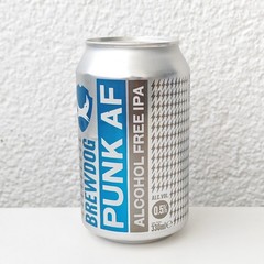 Empty 2019 BrewDog Punk AF IPA Beer can; 330 ml/11.2 fl oz TOP opened (Scotland)
