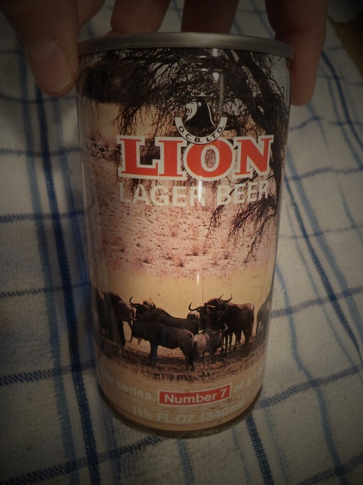 LION LAGER BEER 11.5 OZ ROUND EDGE STEEL CAN SOUTH AFRICAN WILD LIFE SERIES #7