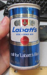 vintage tin Push top style Beer can, Labatts Pilsner beer, Labatts Blue, Canada