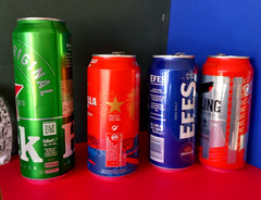 4 EMPTY BEER CAN CARLING 10 FOOTBALL CUP, ESTRELLA DAMM, EFES PILSNER, HEINEKEN