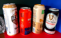 x4 EMPTY BEER CAN GUINNESS ORIGINAL, SCADS TRAKR, ESTRELLA DAMM, LVIVSKE UKRAINE