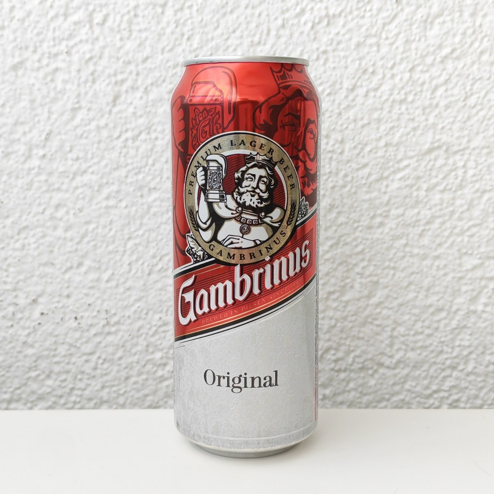Empty 2018 Gambrinus Original Lager Beer can; 500 ml/16.9 fl oz; BOTTOM Slovakia