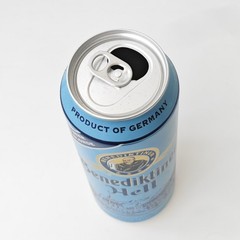 Empty 2023 Benediktiner Hell Beer can; 500 ml/16.9 fl oz; TOP opened (Germany)