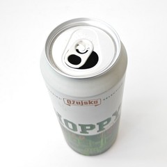 Empty 2019 Ožujsko Hoppy Lager Beer can; 500 ml/16.9 fl oz; TOP opened (Croatia)