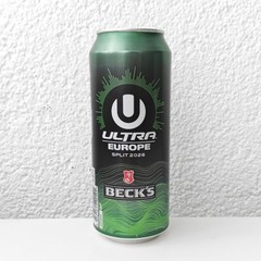 Empty Beck’s Beer can: ULTRA Europe Split 2026 Limited Ed – BOTTOM (Croatia)