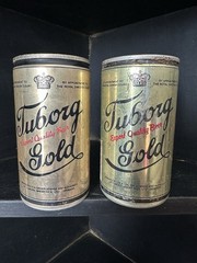 Vintage Tuborg Gold Beer Cans Lot of 2 Export Quality Danish 12oz Pull Tab 1980s