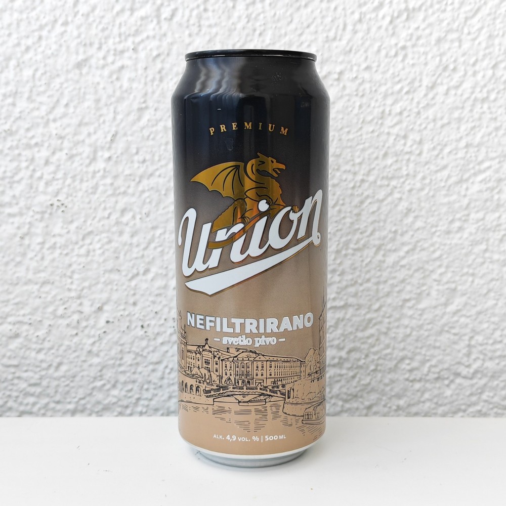 Empty 2025 Union Premium Unfiltered Beer can; 500 ml/16.9 fl oz; Slovenia BOTTOM