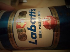 LABATT’S BLEU BIERE BEER 12 OZ STRAIGHT EDGE STEEL CAN 9 CITIES CANADA CIRCLES