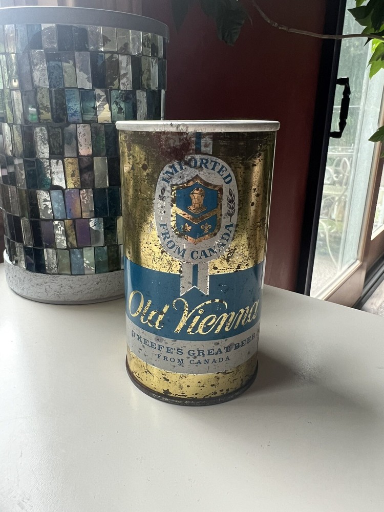Old Vienna Beer Can Empty 12 Oz Straight Steel Flat Top Imported to Buffalo NY
