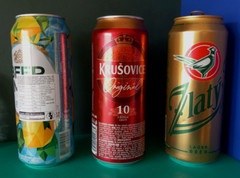 x 3 EMPTY 500ml BEER CANS CZECH KRUSOVICE, UKRAINE LEMON & SLOVAKIA ZLATY BAZANT