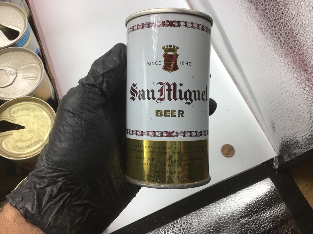 vintage beer can: SAN MIGUEL Beer – – STEEL wide seam – pull tab