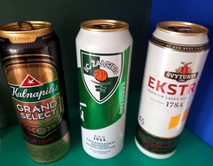 x 3 EMPTY LITHUANIA BEER CANS SVYTURYS EKSTRA & ZALGIRIS BASKETBALL, KALNAPILIS