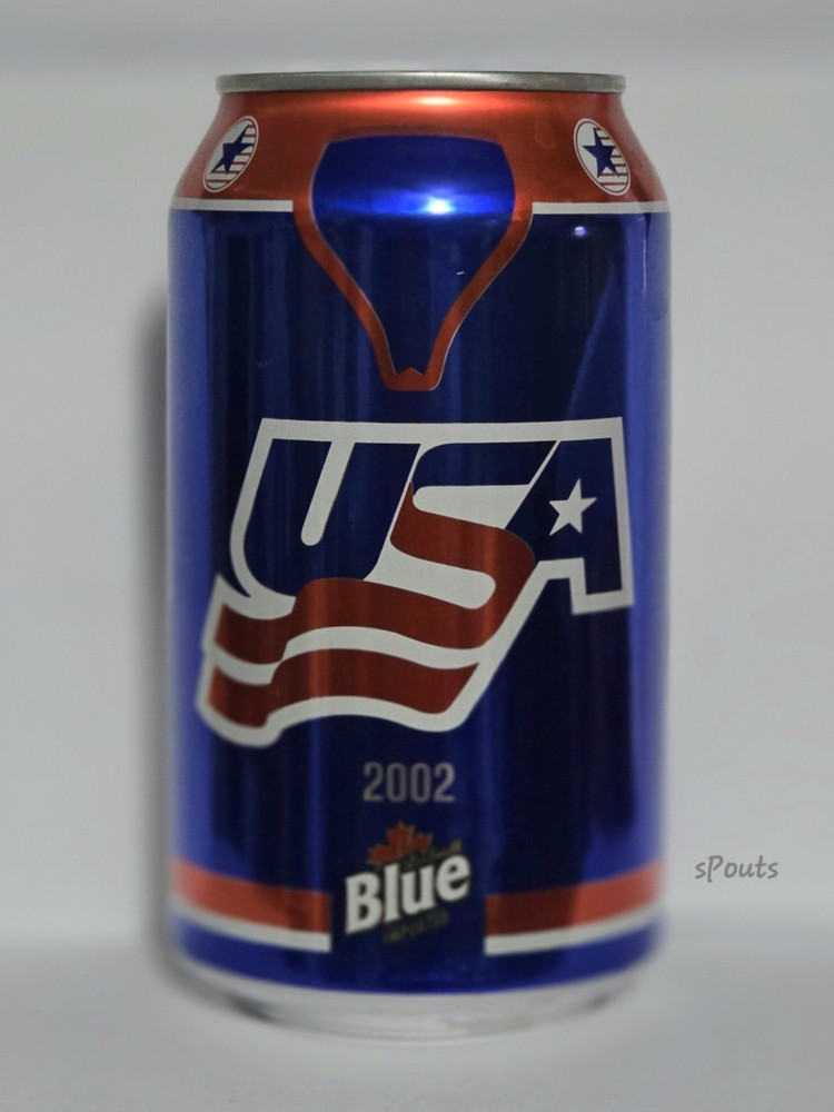 2002 UTAH WINTER OLYMPICS TEAM USA ICE HOCKEY LABATT CANADIAN PILSENER BEER CAN