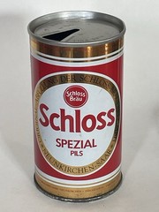 Schloss Spezial Pils empty beer can, straight steel, Germany, OI on lid