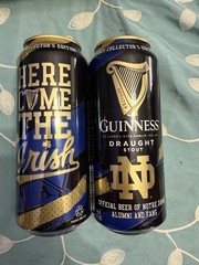 2025 14.9 OUNCE GUINNESS NOTRE DAME BOTTOM OPENED BEER CAN LOT of TWO RARE