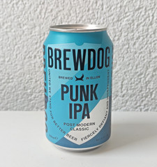 Empty Beer can: BrewDog Punk IPA; 330 ml/11.2 fl oz; BOTTOM opened (Scotland)