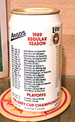 1989 CFL ARGOS SCHEDULE BOTTOM OPEN ALUMINUM MILLER LITE BEER CAN CANADA