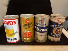 EMPTY Nice set 4 Australian beer cans Foster’s Tooths KB And Reschs, Tooheys