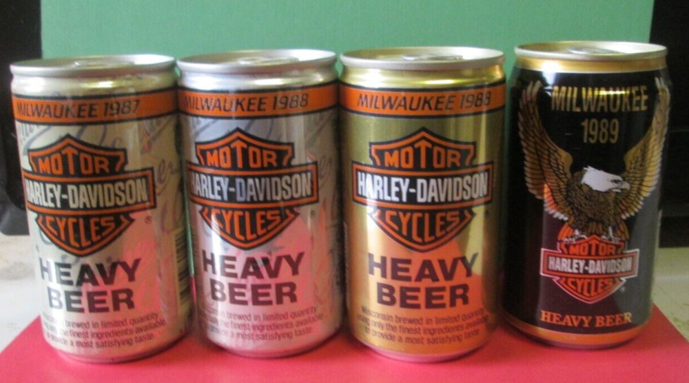 4 MILWAUKEE Harley Davidson Motorcycle Empty Beer Can HUBER BREWING MONROE WI