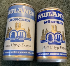 Paulaner Munchen 2 Different Beer Cans Pull Tab Munich Germany .35 & .33 Liter