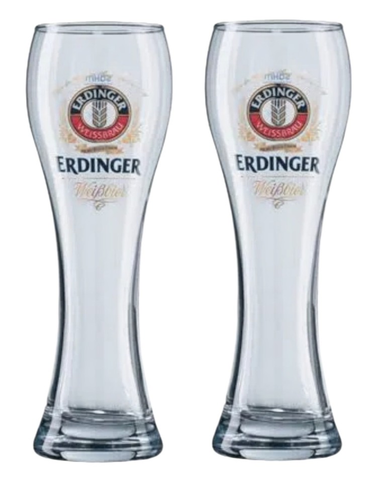 ERDINGER 2 x Weizen Wheat Beer Glasses 420/300ml BNWOB MAN CAVE GERMANY