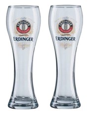 ERDINGER 2 x Weizen Wheat Beer Glasses 420/300ml BNWOB MAN CAVE GERMANY