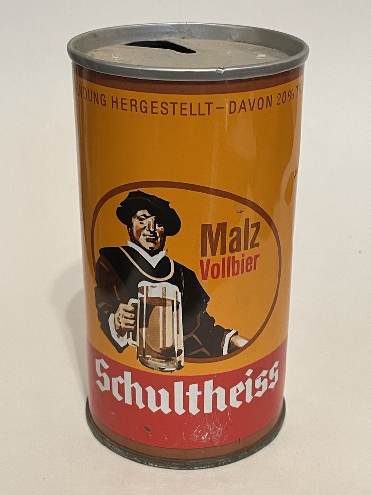 Schultheiss Malz Vollbier empty beer can, straight steel, Germany, OI on lid