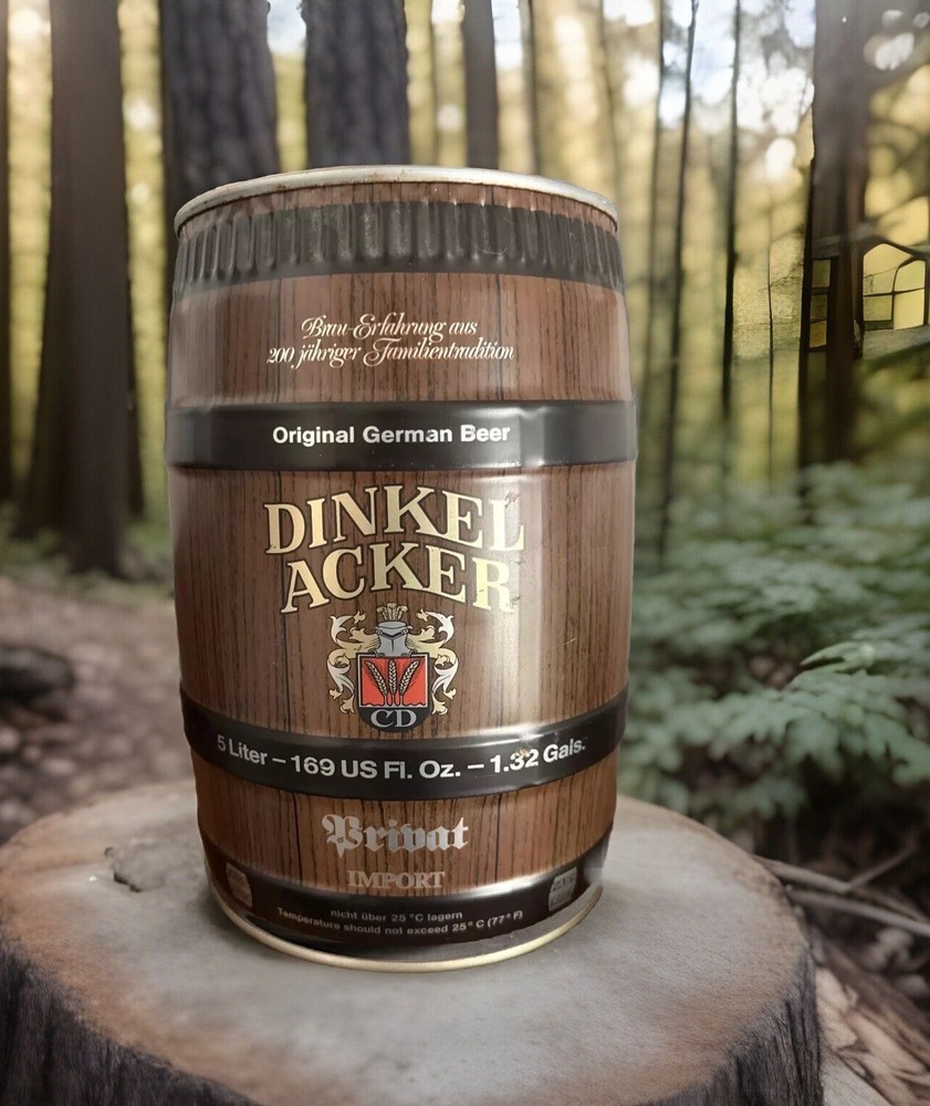 Dinkel Acker Barrel Can/1.32 Gallon Vintage Collectable/empty/fun man cave decor