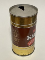Henninger Karamalz empty beer can, straight steel, Germany, OI on lid