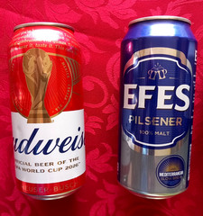 x4 EMPTY BEER CANS WIMBLEDON 26, EFES, CORONA OLYMPIC, BUDWEISER FOOTBALL CUP 26