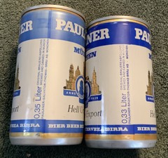 Paulaner Munchen 2 Different Beer Cans Pull Tab Munich Germany .35 & .33 Liter