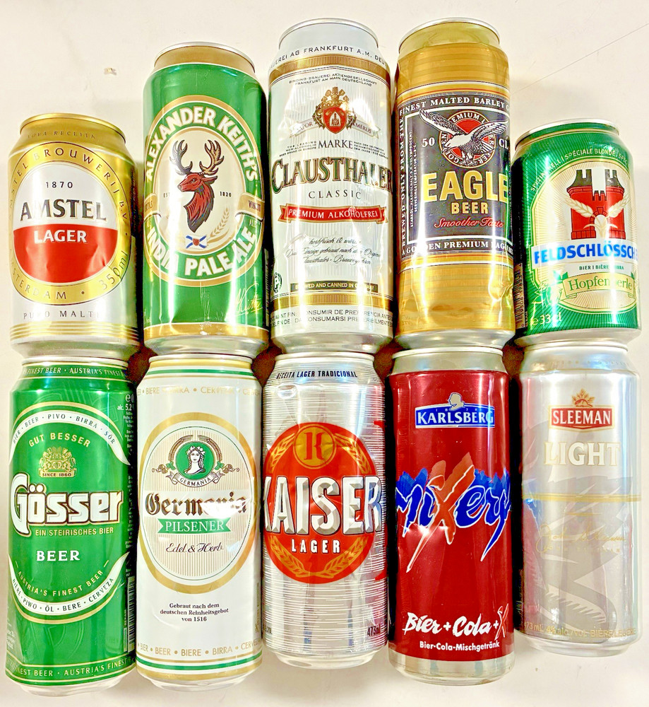 International Beer Cans choice of many different empty alum BottomOpen blemishes