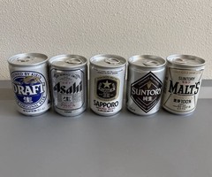 Mini Japan Beer Cans Lot (5) EMTPY 135ml (4.5oz.) SUNTORY, SAPPORO, ASAHI, KIRIN