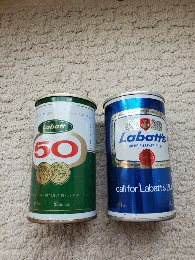 LABATT’S 50 ALE & BLUE ALE/CANADA/ EMPTY OPENED 12 OZ PUSH TOP STEEL BEER CAN