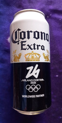 x 4 EMPTY BEER CANS BUDWAR, MYTHOS, MARTINEZ, CORONA EXTRA MILANO CORTINA 2026