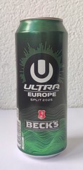 Empty Beck’s Beer can: ULTRA Europe Split 2025 Limited Ed – BOTTOM (Croatia)