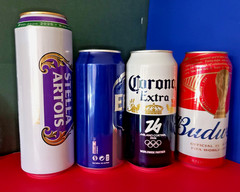 x4 EMPTY BEER CANS WIMBLEDON 26, EFES, CORONA OLYMPIC, BUDWEISER FOOTBALL CUP 26