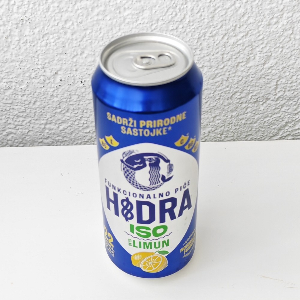 Empty Hidra ISO Lemon Flavoured Malt Drink can; 500 ml (Zagreb Brewery, Croatia)