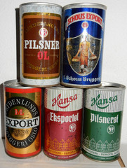 5 Vintage 1970’s Straight Steel Beer Cans from NORWAY (350ml) Empty Beercans !!