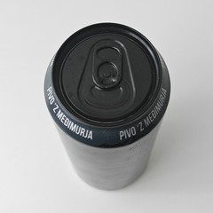 Empty Črni Beer can; 500 ml/16.9 fl oz – BOTTOM opened (LD Brewery, Croatia)